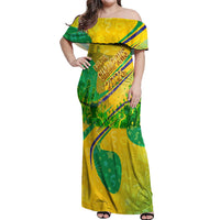 Brazil Football Champions 2026 Off Shoulder Maxi Dress Sovereign Jaguar Golden Trophy 3D Graphic Design