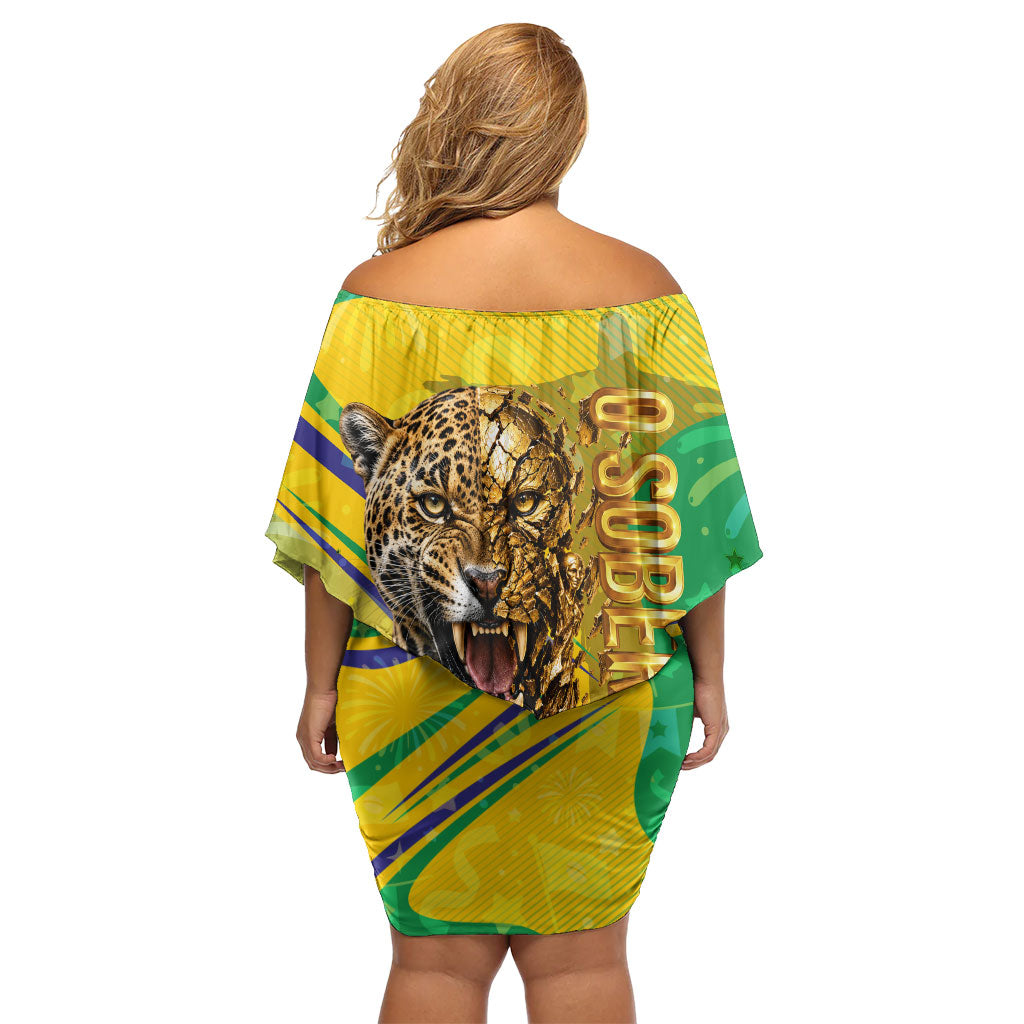 Brazil Football Champions 2026 Off Shoulder Short Dress Sovereign Jaguar Golden Trophy 3D Graphic Design