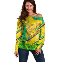 Brazil Football Champions 2026 Off Shoulder Sweater Sovereign Jaguar Golden Trophy 3D Graphic Design