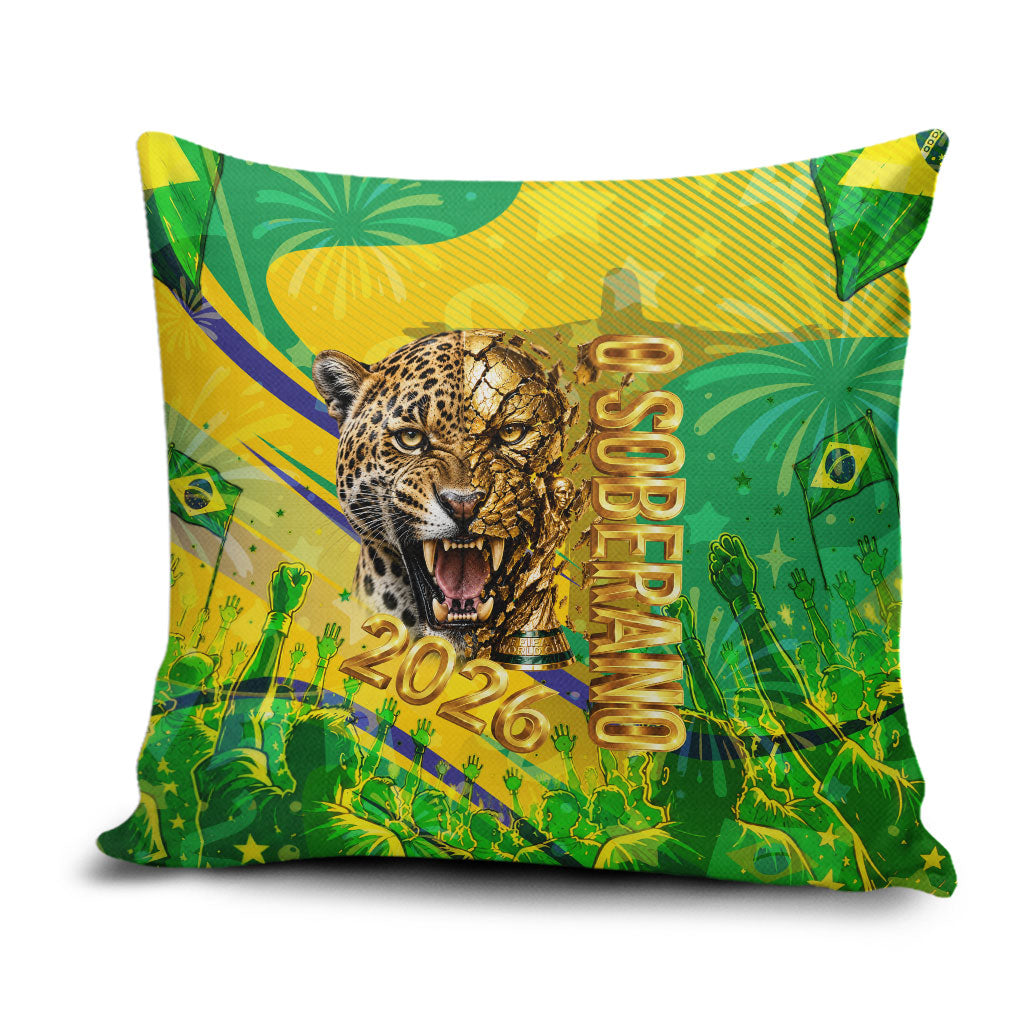 Brazil Football Champions 2026 Pillow Cover Sovereign Jaguar Golden Trophy 3D Graphic Design
