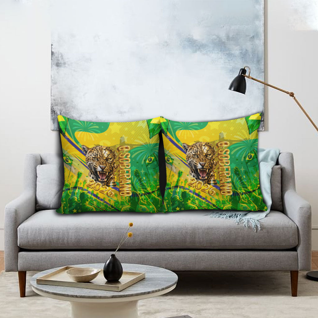 Brazil Football Champions 2026 Pillow Cover Sovereign Jaguar Golden Trophy 3D Graphic Design