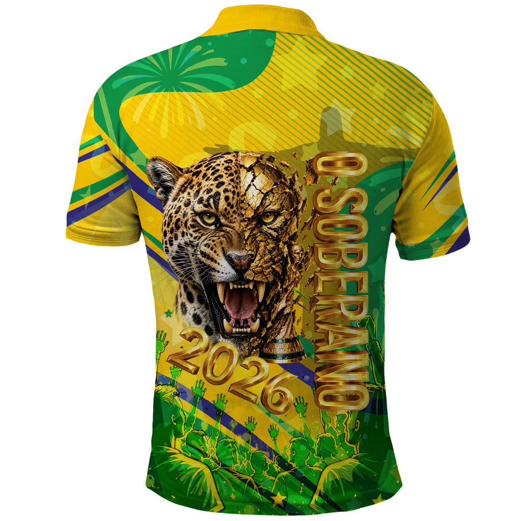 Brazil Football Champions 2026 Polo Shirt Sovereign Jaguar Golden Trophy 3D Graphic Design