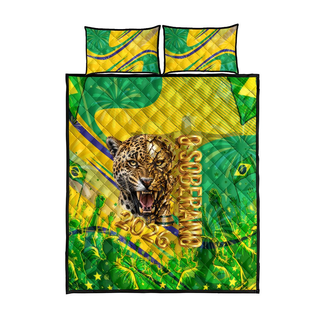 Brazil Football Champions 2026 Quilt Bed Set Sovereign Jaguar Golden Trophy 3D Graphic Design