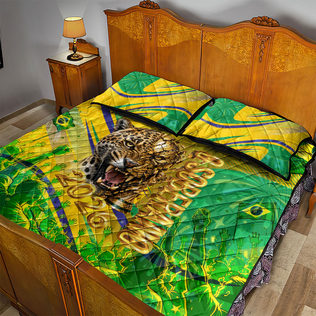 Brazil Football Champions 2026 Quilt Bed Set Sovereign Jaguar Golden Trophy 3D Graphic Design