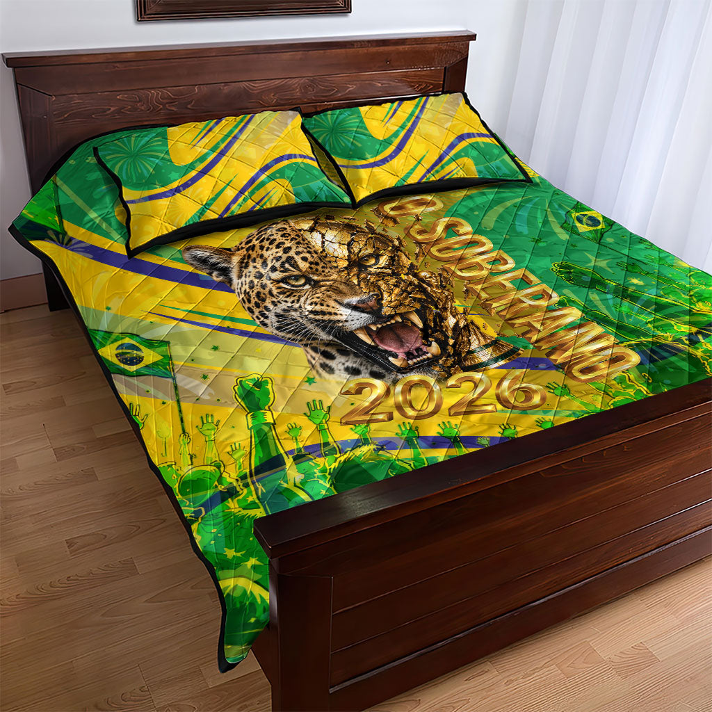 Brazil Football Champions 2026 Quilt Bed Set Sovereign Jaguar Golden Trophy 3D Graphic Design