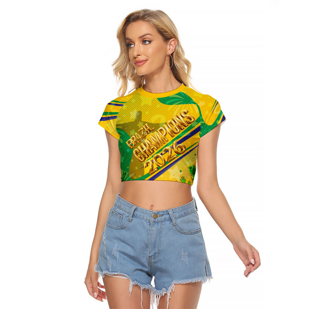 Brazil Football Champions 2026 Raglan Cropped T Shirt Sovereign Jaguar Golden Trophy 3D Graphic Design
