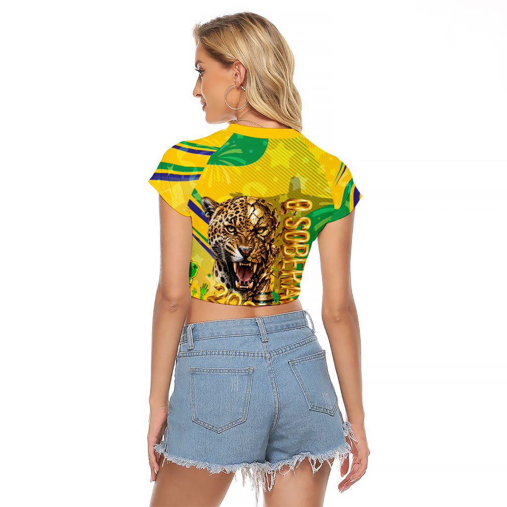 Brazil Football Champions 2026 Raglan Cropped T Shirt Sovereign Jaguar Golden Trophy 3D Graphic Design