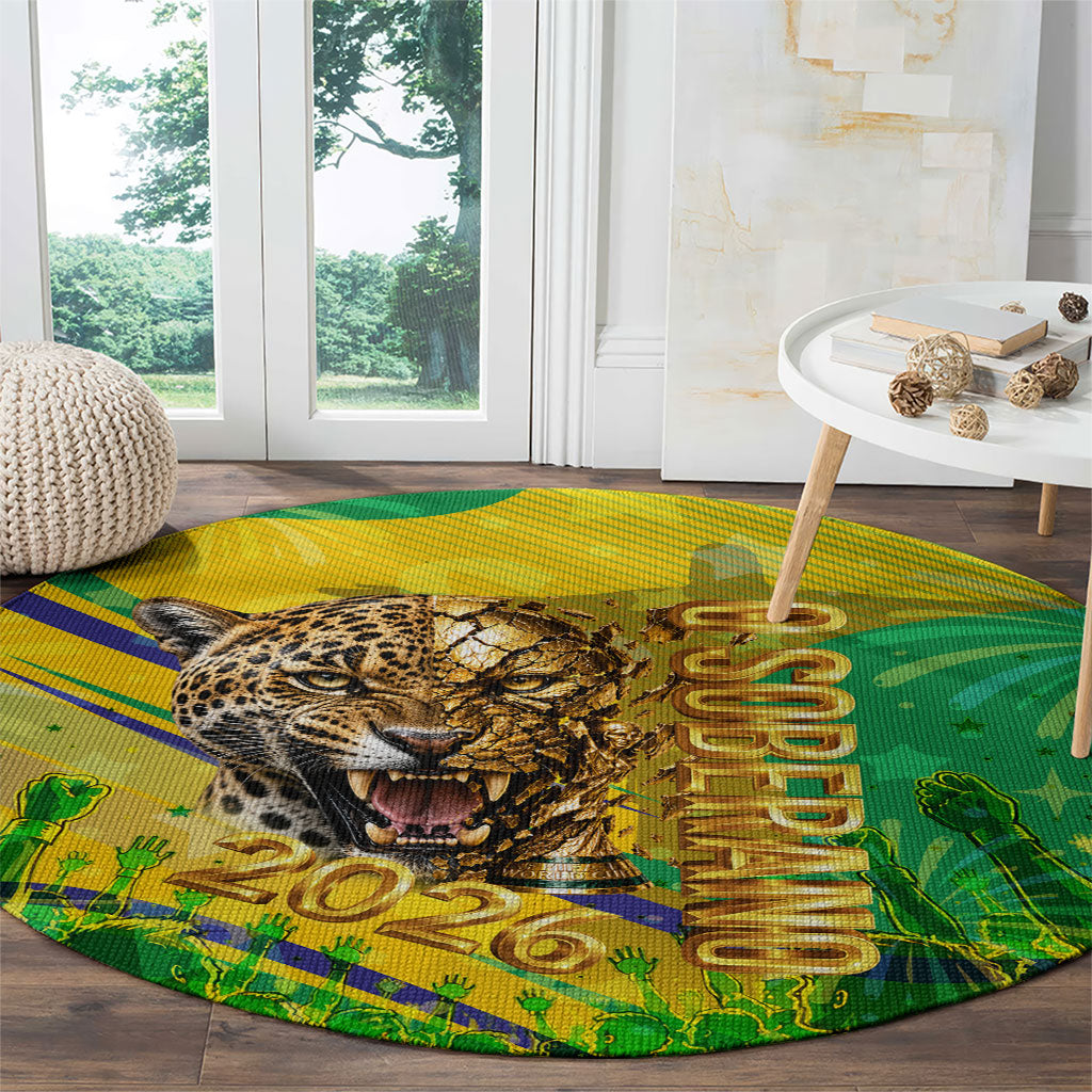 Brazil Football Champions 2026 Round Carpet Sovereign Jaguar Golden Trophy 3D Graphic Design