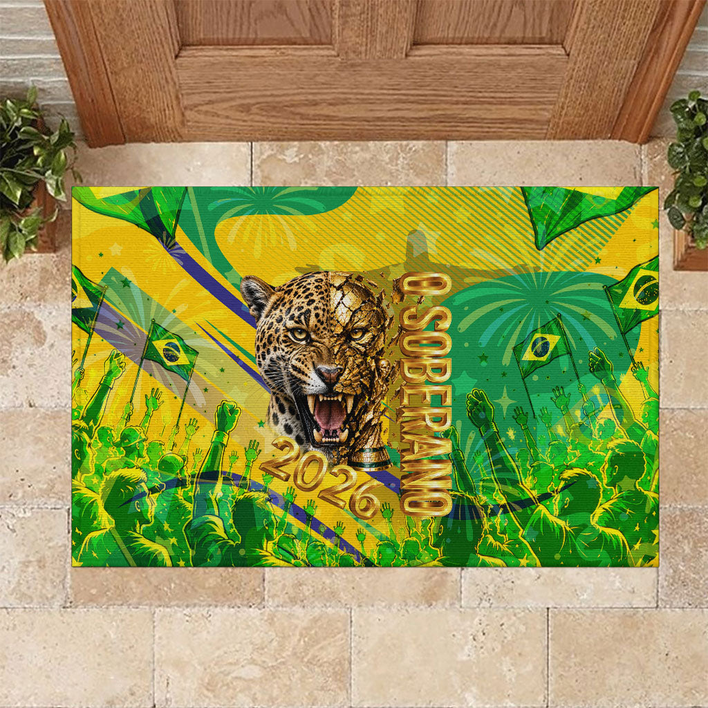 Brazil Football Champions 2026 Rubber Doormat Sovereign Jaguar Golden Trophy 3D Graphic Design