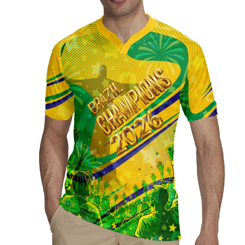 Brazil Football Champions 2026 Rugby Jersey Sovereign Jaguar Golden Trophy 3D Graphic Design