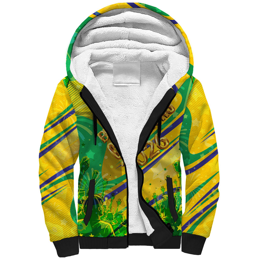 Brazil Football Champions 2026 Sherpa Hoodie Sovereign Jaguar Golden Trophy 3D Graphic Design
