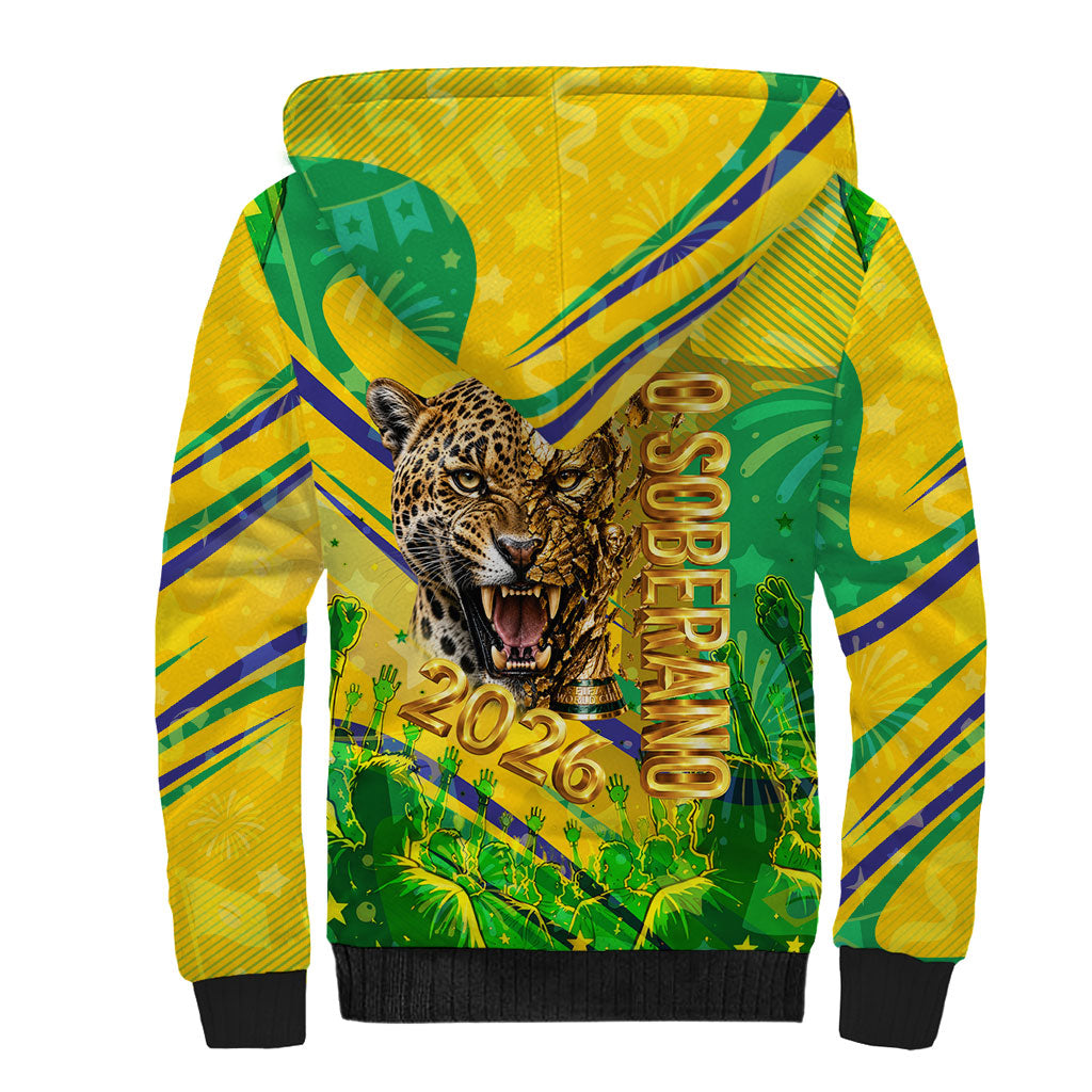 Brazil Football Champions 2026 Sherpa Hoodie Sovereign Jaguar Golden Trophy 3D Graphic Design