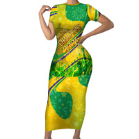 Brazil Football Champions 2026 Short Sleeve Bodycon Dress Sovereign Jaguar Golden Trophy 3D Graphic Design