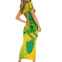 Brazil Football Champions 2026 Short Sleeve Bodycon Dress Sovereign Jaguar Golden Trophy 3D Graphic Design