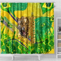 Brazil Football Champions 2026 Shower Curtain Sovereign Jaguar Golden Trophy 3D Graphic Design