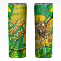 Brazil Football Champions 2026 Skinny Tumbler Sovereign Jaguar Golden Trophy 3D Graphic Design