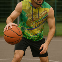 Brazil Football Champions 2026 Sleeveless Hoodie Sovereign Jaguar Golden Trophy 3D Graphic Design