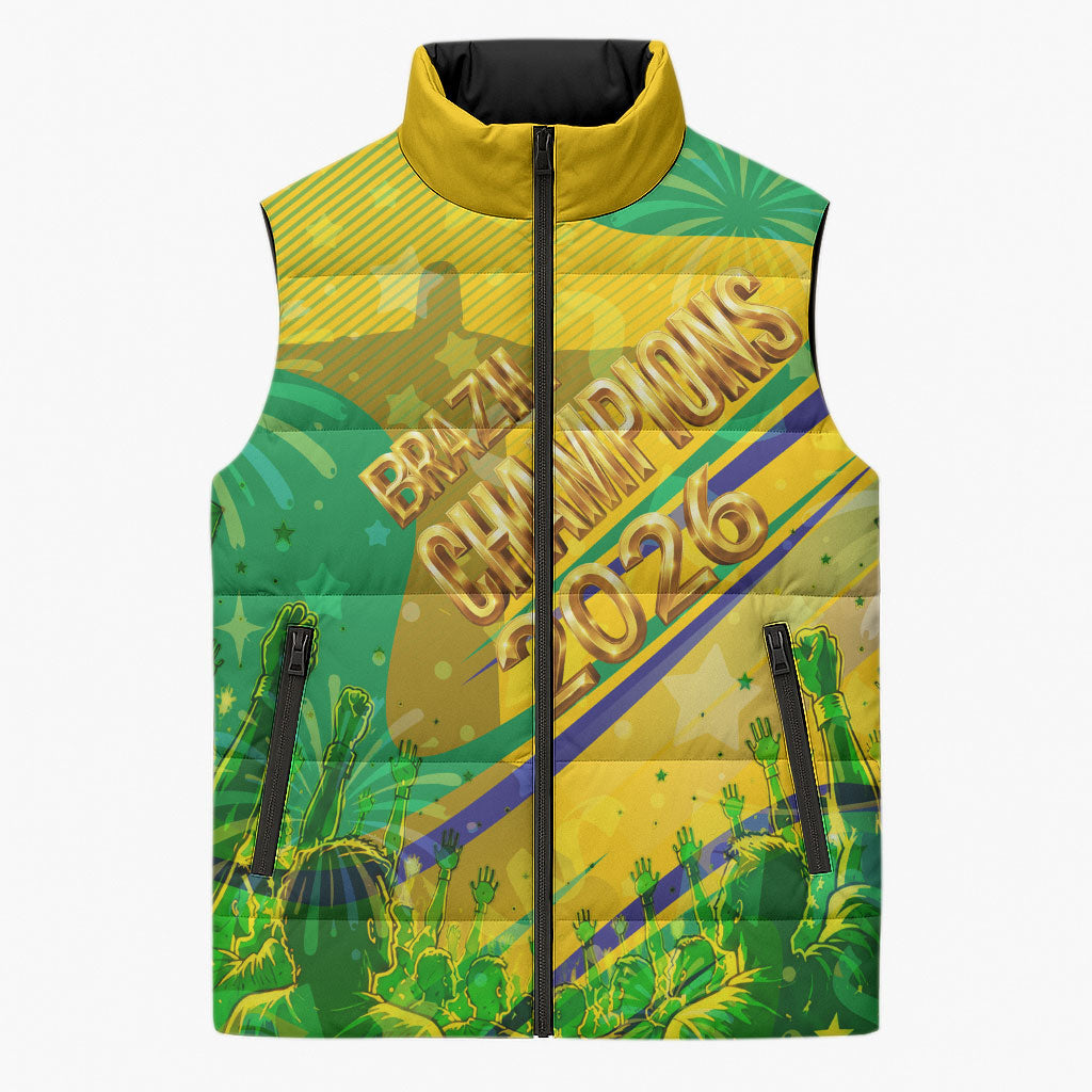 Brazil Football Champions 2026 Sleeveless Puffer Jacket Sovereign Jaguar Golden Trophy 3D Graphic Design