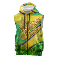 Brazil Football Champions 2026 Sleeveless Zip Hoodie Sovereign Jaguar Golden Trophy 3D Graphic Design