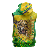 Brazil Football Champions 2026 Sleeveless Zip Hoodie Sovereign Jaguar Golden Trophy 3D Graphic Design