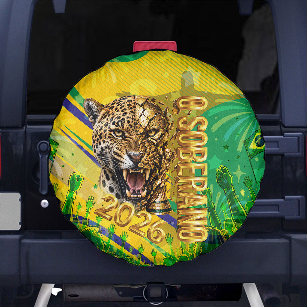Brazil Football Champions 2026 Spare Tire Cover Sovereign Jaguar Golden Trophy 3D Graphic Design