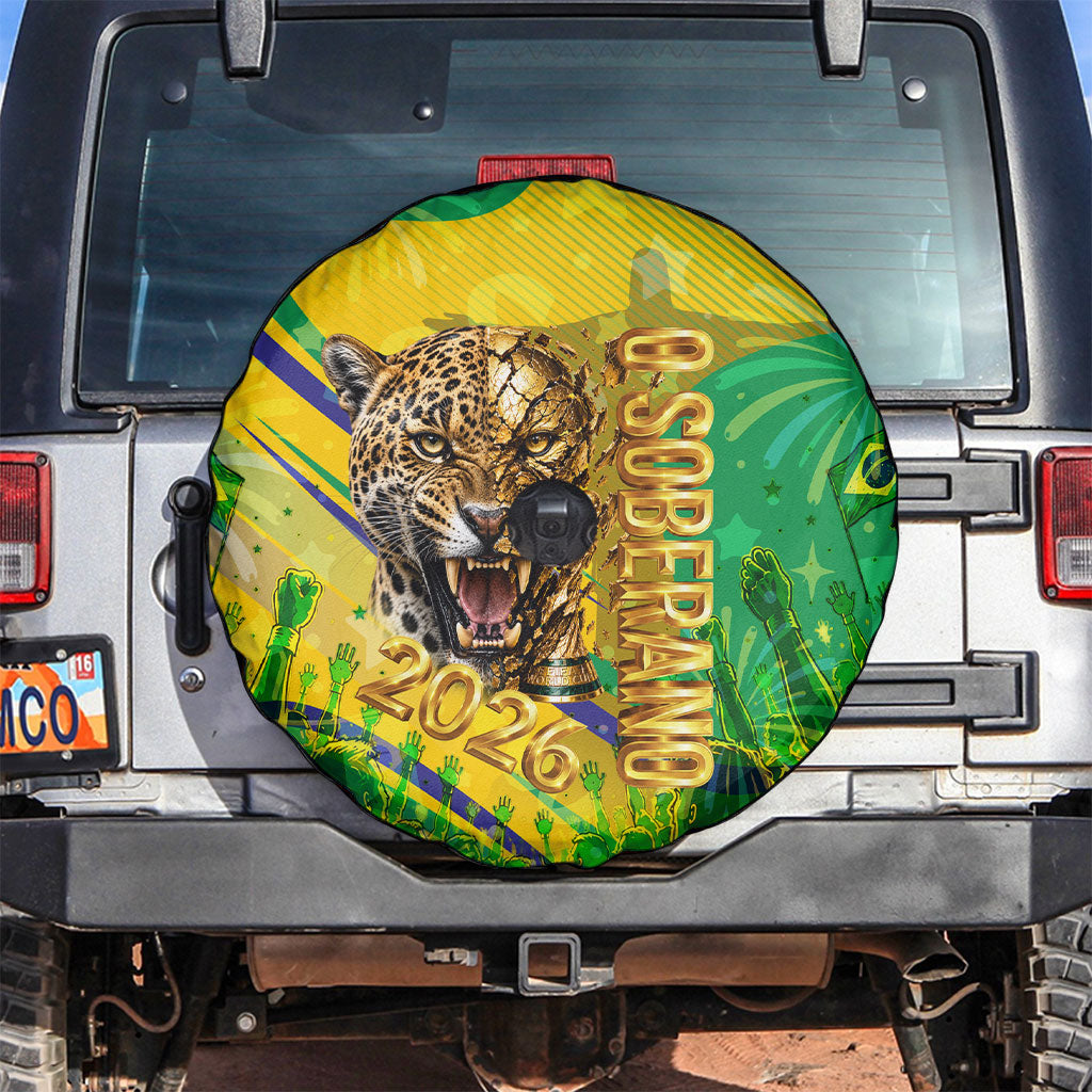 Brazil Football Champions 2026 Spare Tire Cover Sovereign Jaguar Golden Trophy 3D Graphic Design
