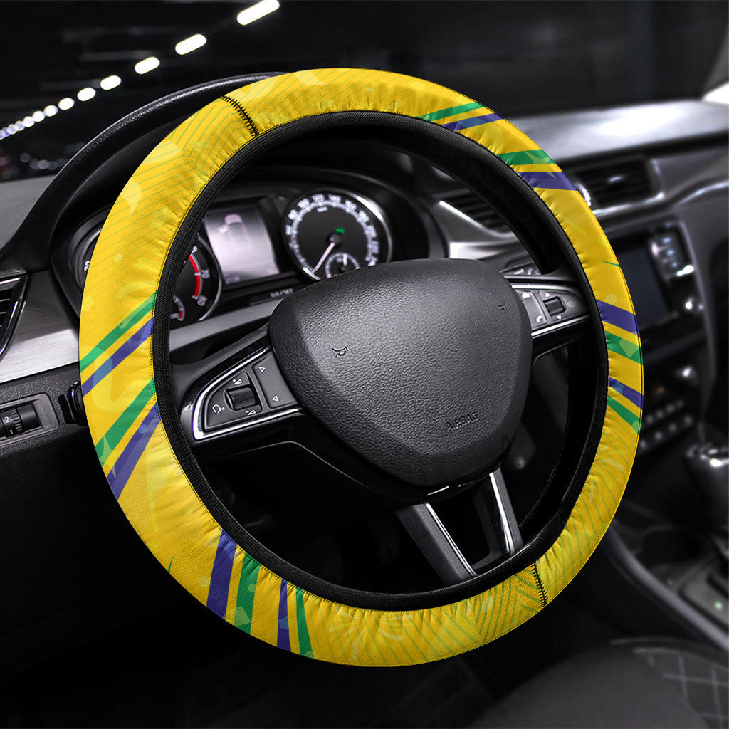Brazil Football Champions 2026 Steering Wheel Cover Sovereign Jaguar Golden Trophy 3D Graphic Design