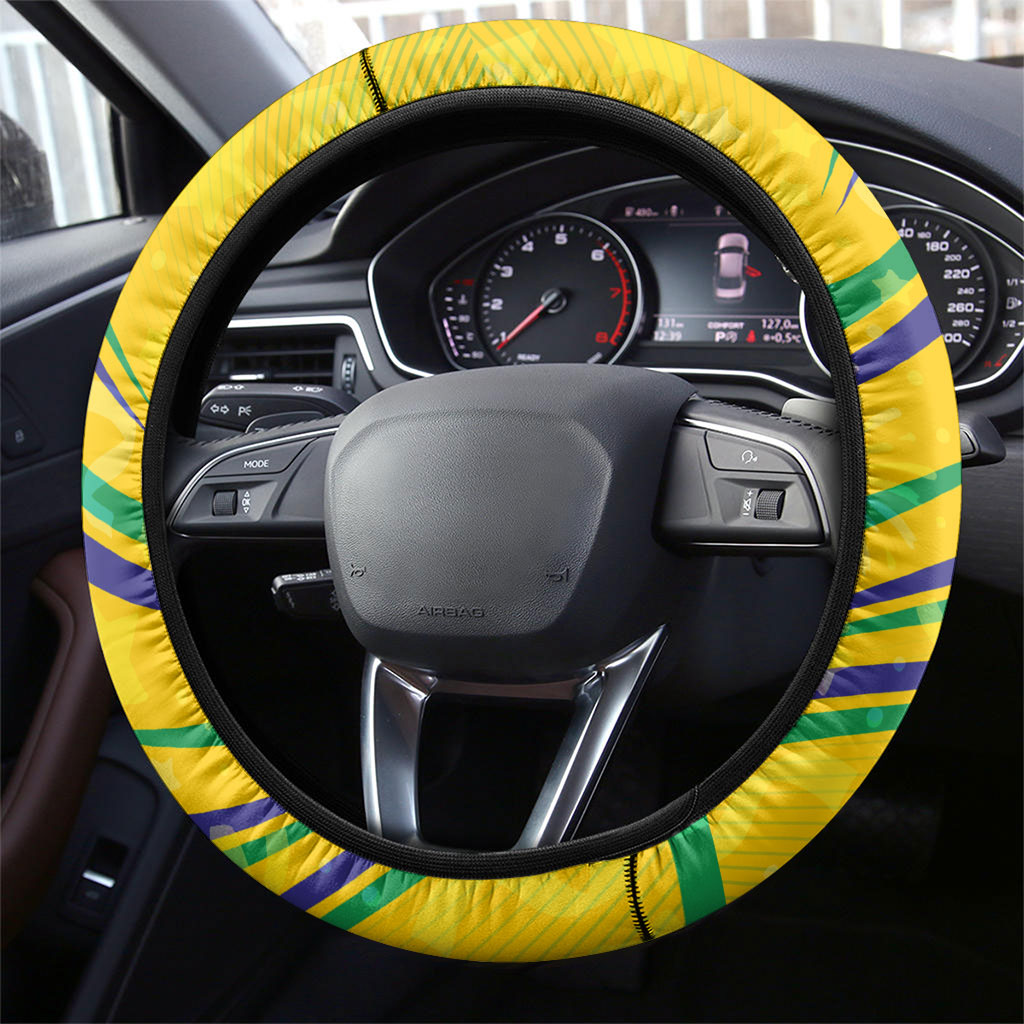 Brazil Football Champions 2026 Steering Wheel Cover Sovereign Jaguar Golden Trophy 3D Graphic Design