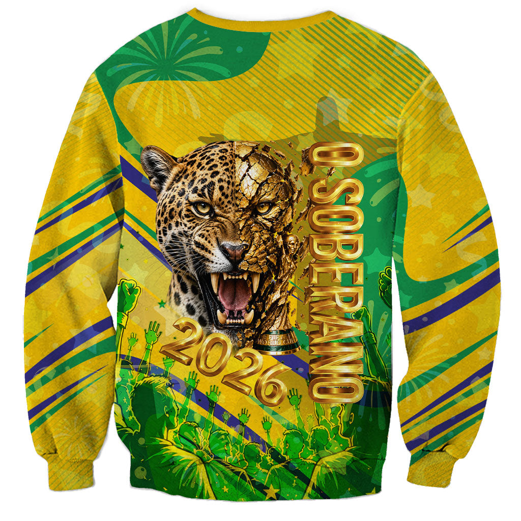 Brazil Football Champions 2026 Sweatshirt Sovereign Jaguar Golden Trophy 3D Graphic Design