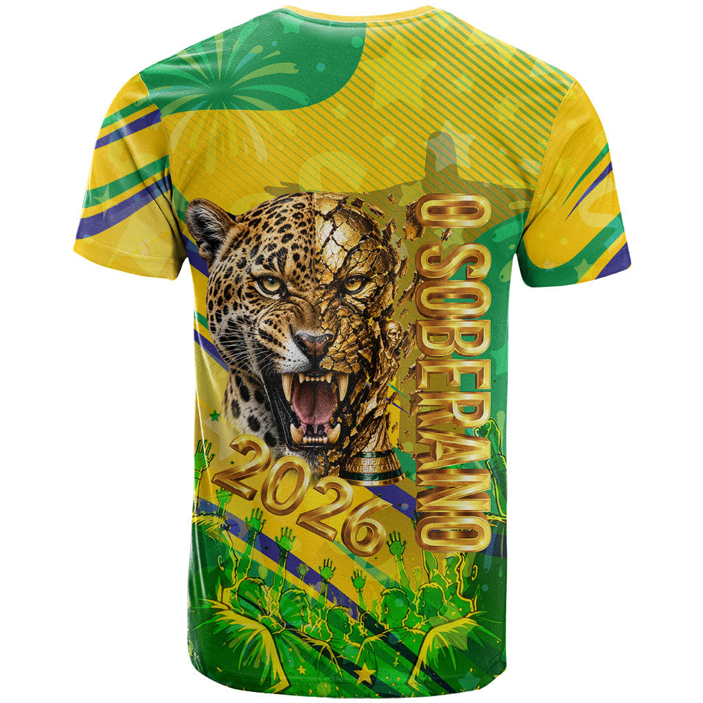 Brazil Football Champions 2026 T Shirt Sovereign Jaguar Golden Trophy 3D Graphic Design