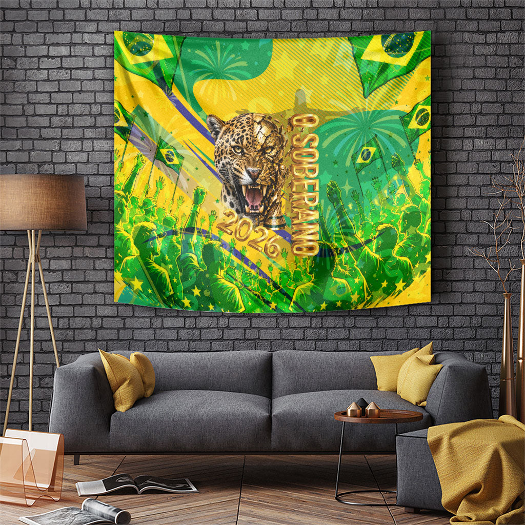 Brazil Football Champions 2026 Tapestry Sovereign Jaguar Golden Trophy 3D Graphic Design