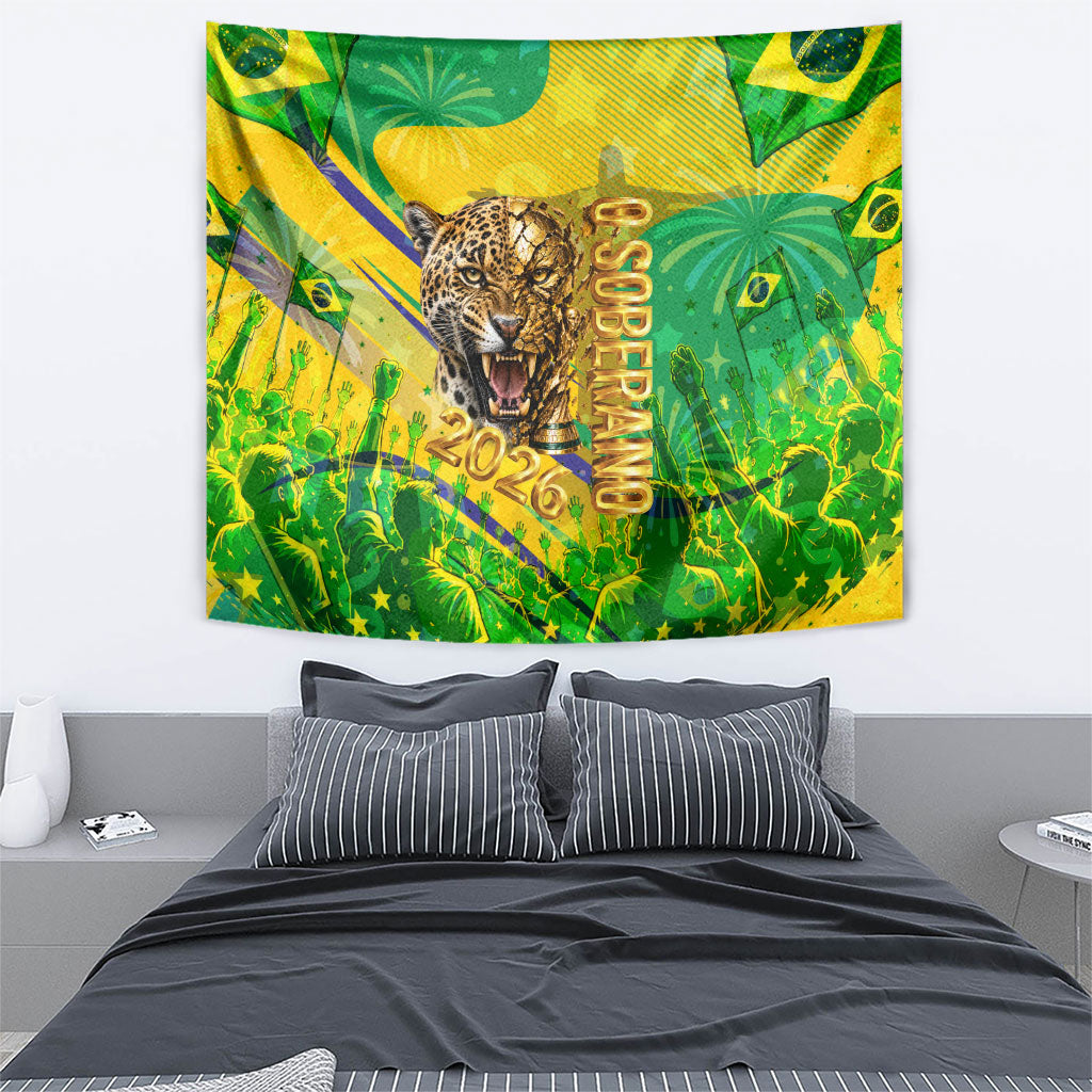 Brazil Football Champions 2026 Tapestry Sovereign Jaguar Golden Trophy 3D Graphic Design