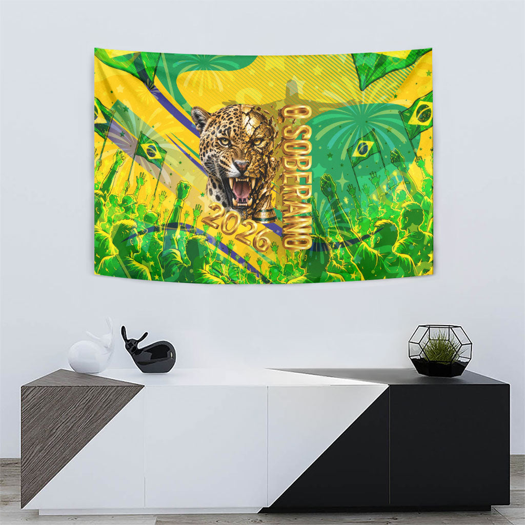 Brazil Football Champions 2026 Tapestry Sovereign Jaguar Golden Trophy 3D Graphic Design