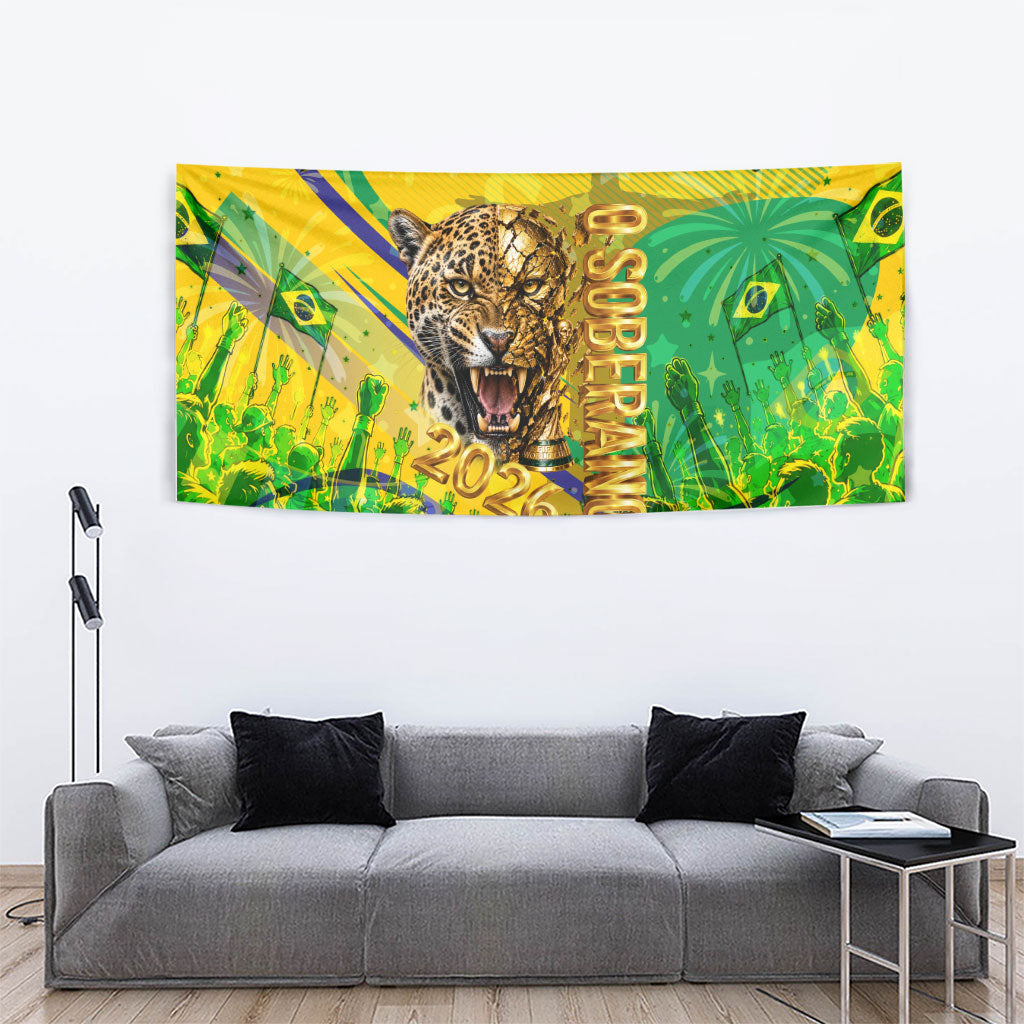 Brazil Football Champions 2026 Tapestry Sovereign Jaguar Golden Trophy 3D Graphic Design