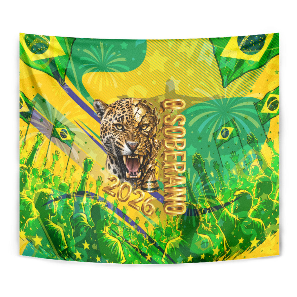 Brazil Football Champions 2026 Tapestry Sovereign Jaguar Golden Trophy 3D Graphic Design