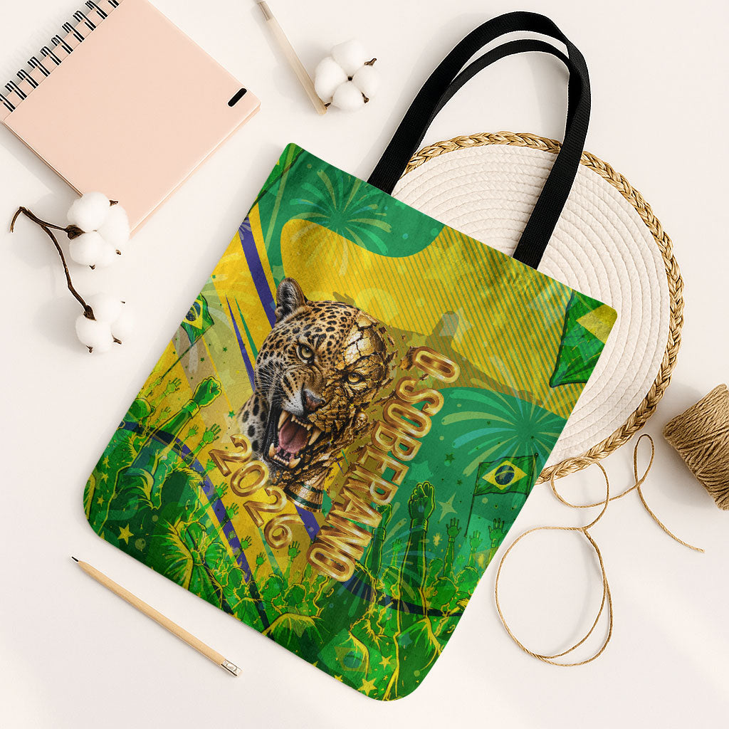 Brazil Football Champions 2026 Tote Bag Sovereign Jaguar Golden Trophy 3D Graphic Design