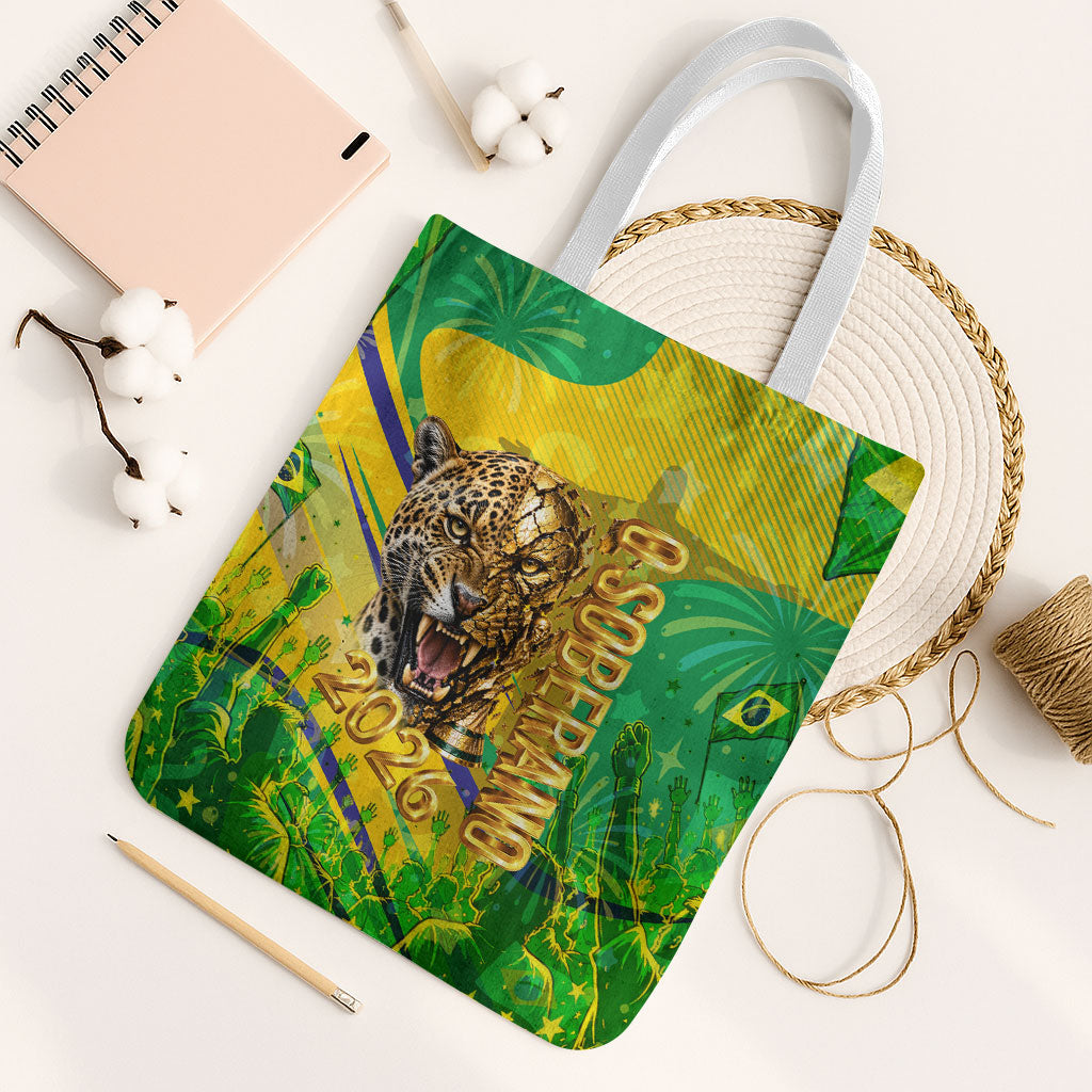Brazil Football Champions 2026 Tote Bag Sovereign Jaguar Golden Trophy 3D Graphic Design