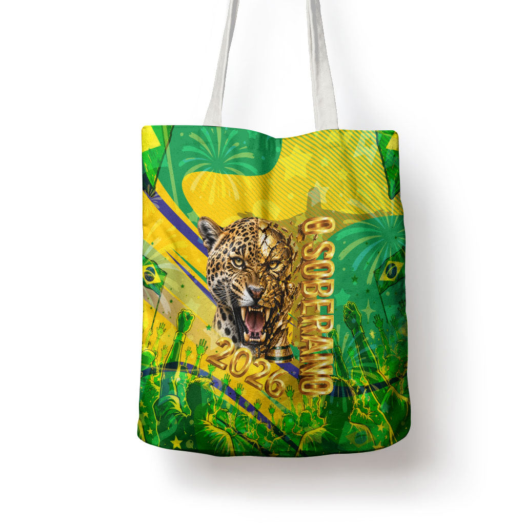 Brazil Football Champions 2026 Tote Bag Sovereign Jaguar Golden Trophy 3D Graphic Design