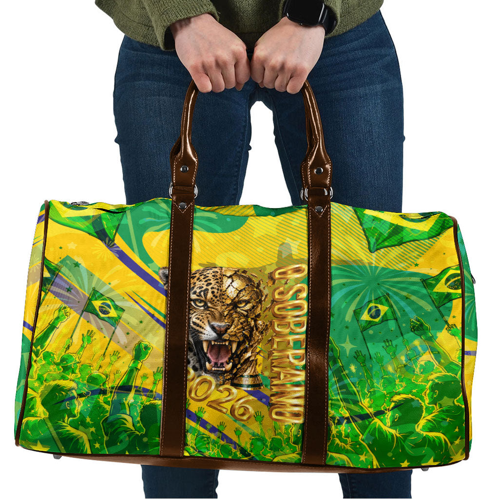 Brazil Football Champions 2026 Travel Bag Sovereign Jaguar Golden Trophy 3D Graphic Design
