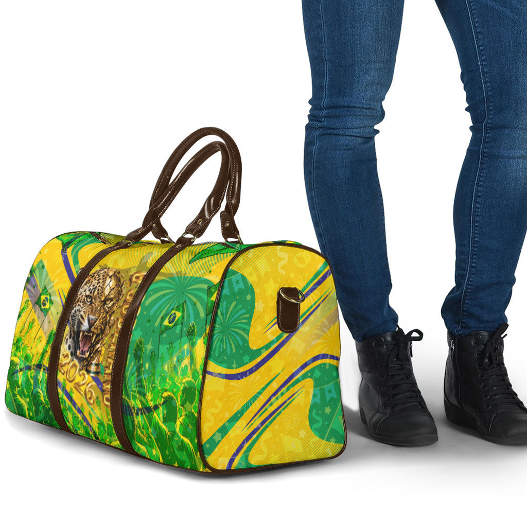 Brazil Football Champions 2026 Travel Bag Sovereign Jaguar Golden Trophy 3D Graphic Design