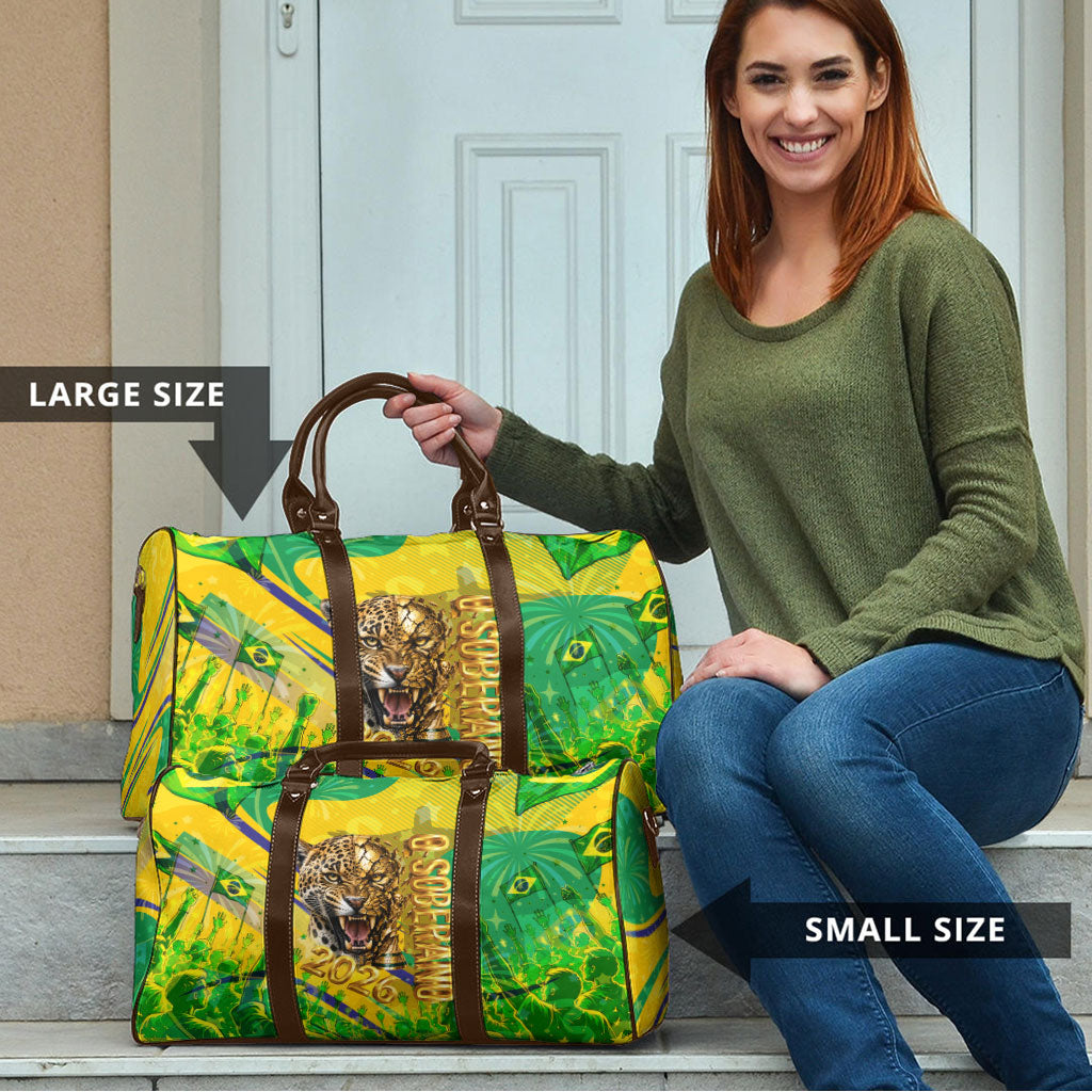 Brazil Football Champions 2026 Travel Bag Sovereign Jaguar Golden Trophy 3D Graphic Design