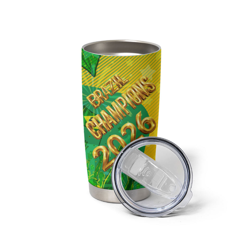 Brazil Football Champions 2026 Tumbler Cup Sovereign Jaguar Golden Trophy 3D Graphic Design