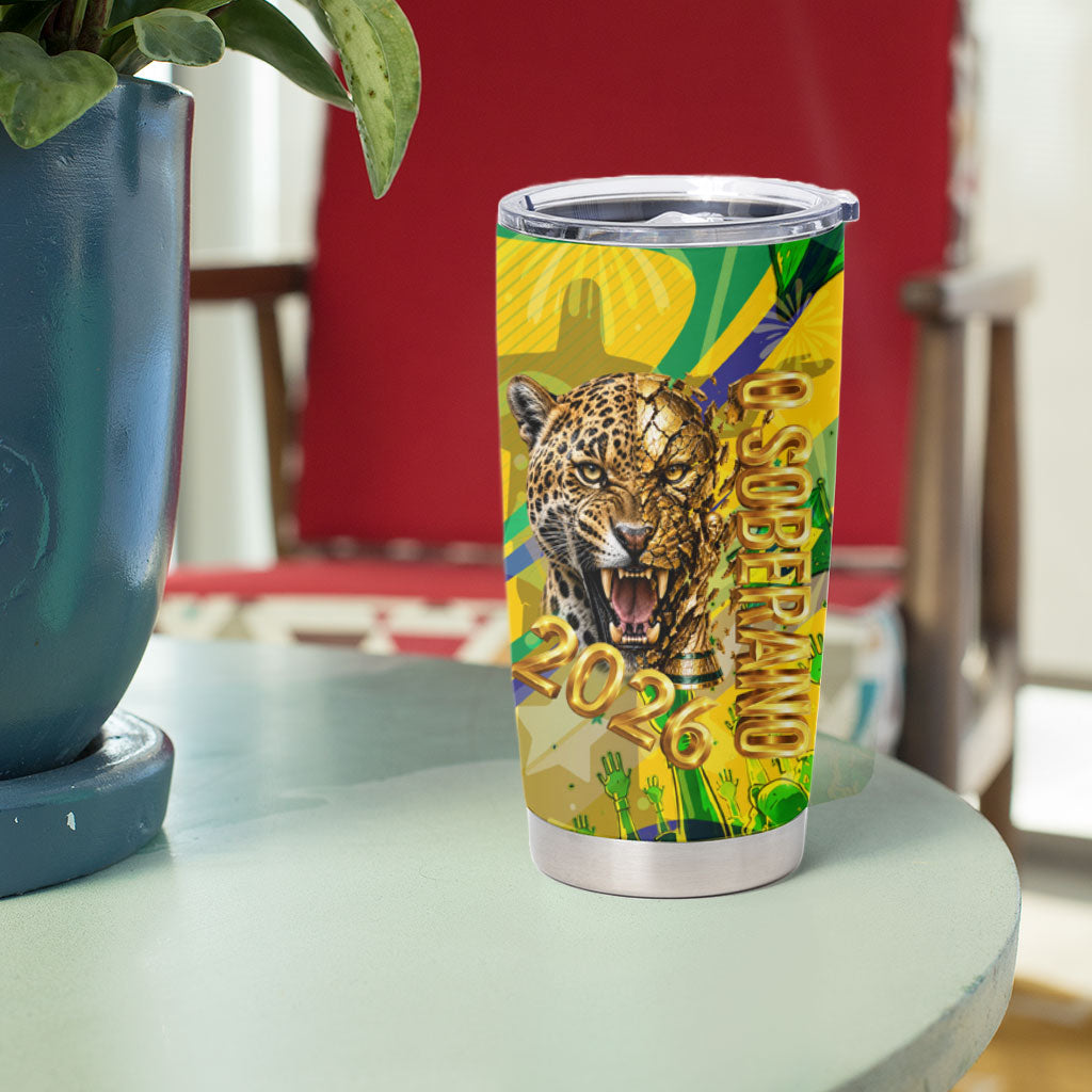 Brazil Football Champions 2026 Tumbler Cup Sovereign Jaguar Golden Trophy 3D Graphic Design