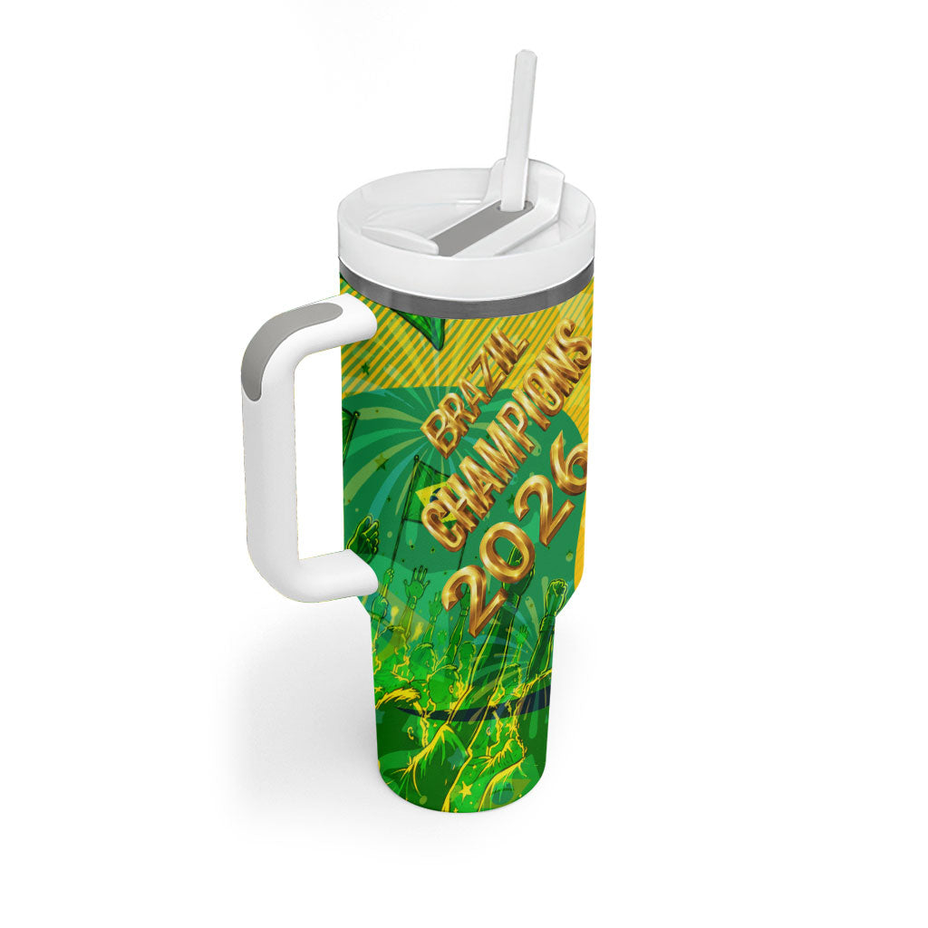 Brazil Football Champions 2026 Tumbler With Handle Sovereign Jaguar Golden Trophy 3D Graphic Design