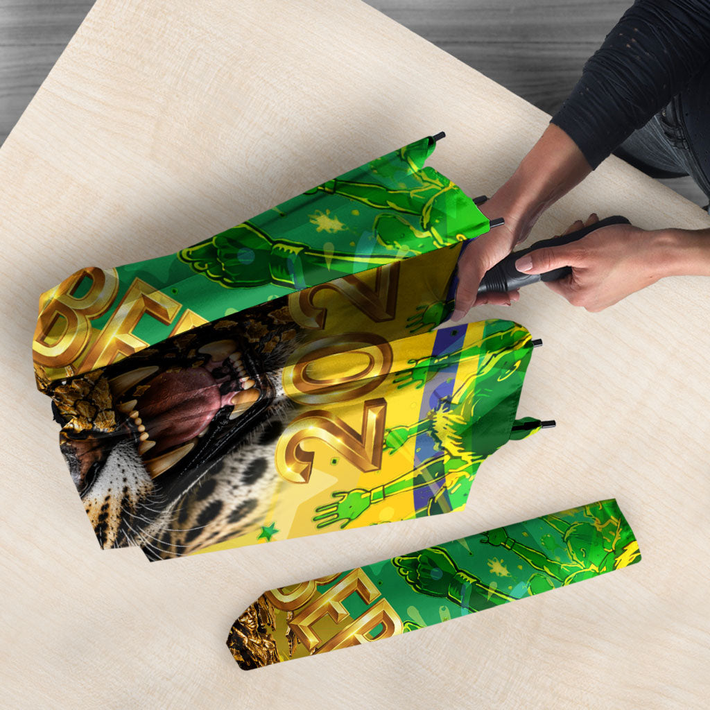 Brazil Football Champions 2026 Umbrella Sovereign Jaguar Golden Trophy 3D Graphic Design