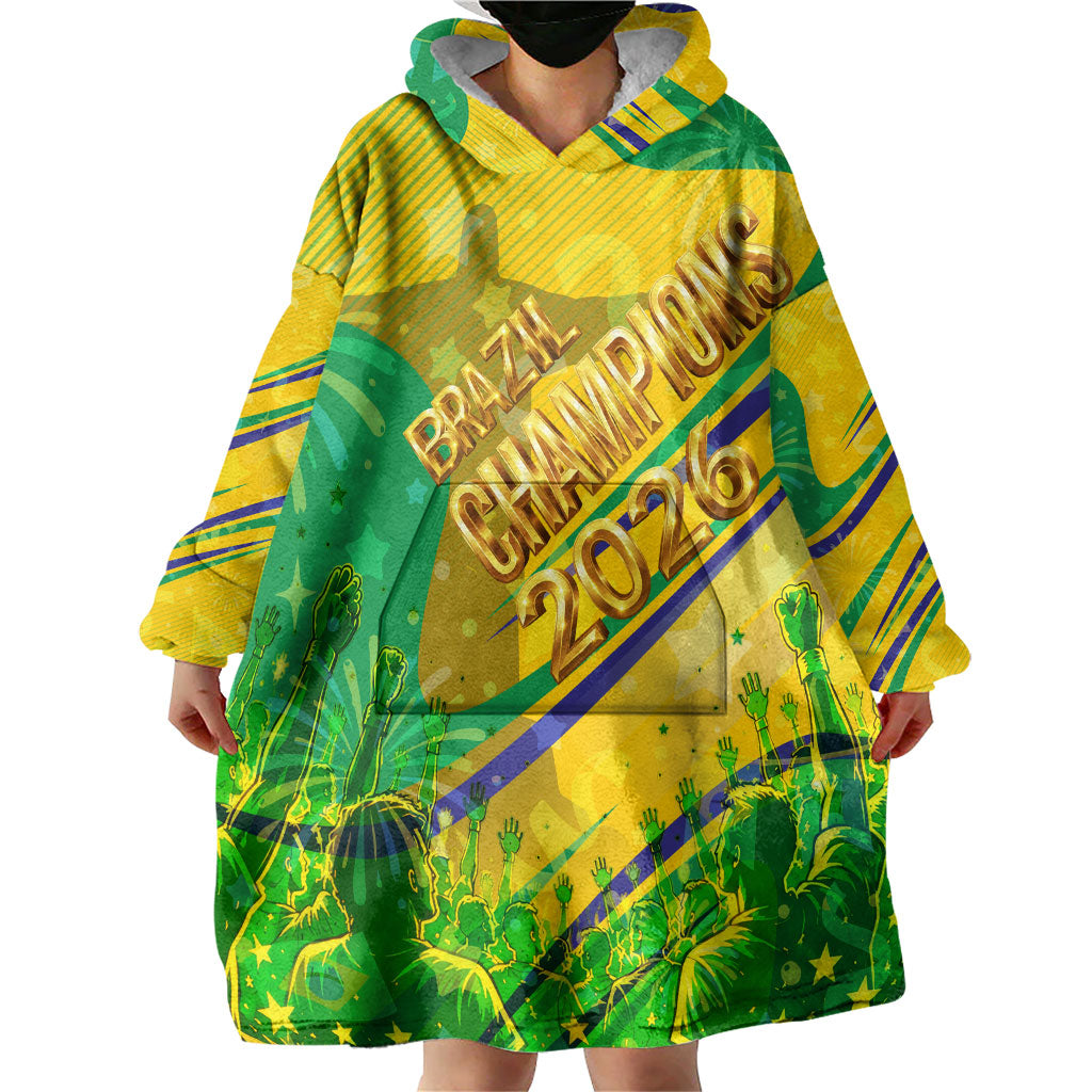 Brazil Football Champions 2026 Wearable Blanket Hoodie Sovereign Jaguar Golden Trophy 3D Graphic Design