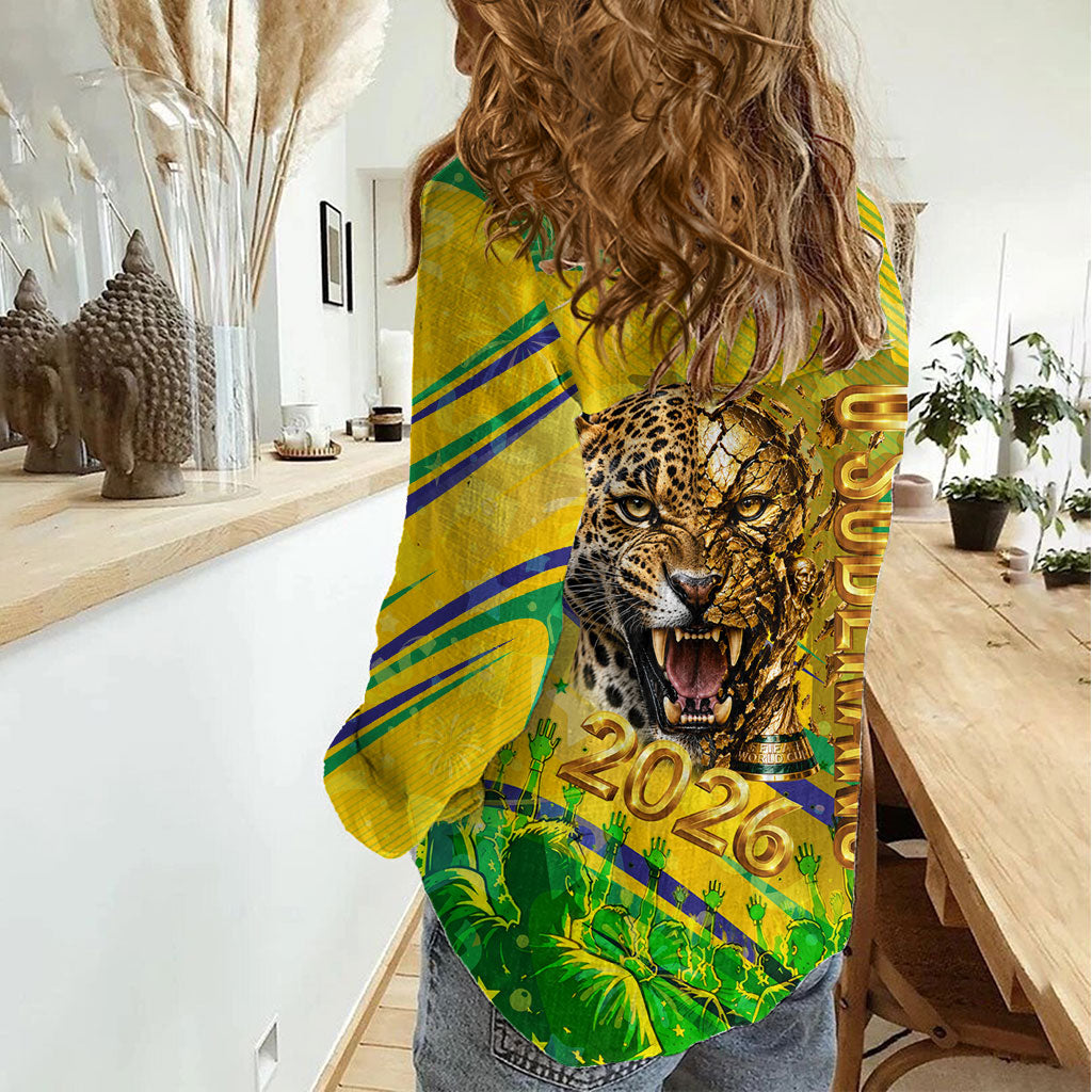 Brazil Football Champions 2026 Women Casual Shirt Sovereign Jaguar Golden Trophy 3D Graphic Design