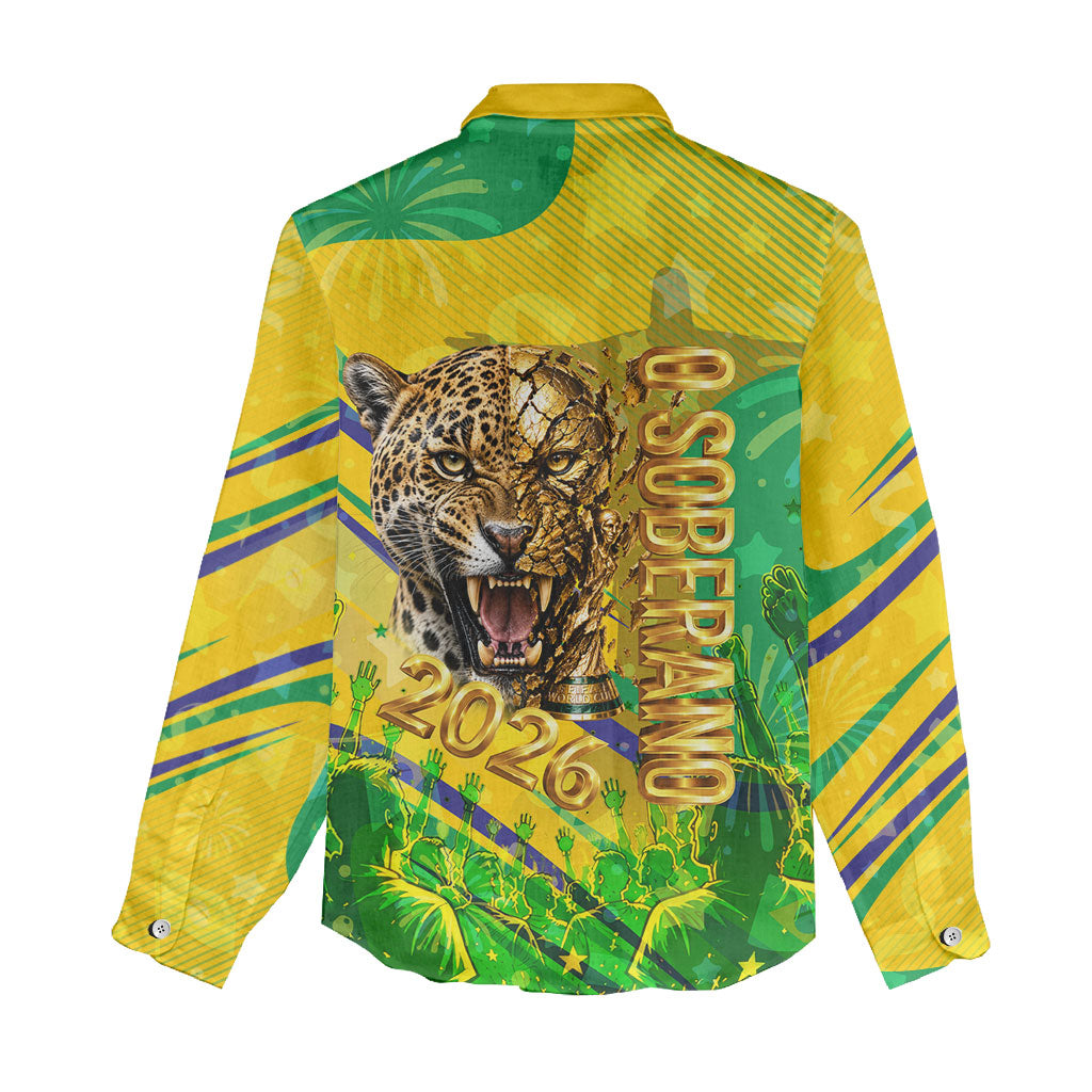 Brazil Football Champions 2026 Women Casual Shirt Sovereign Jaguar Golden Trophy 3D Graphic Design