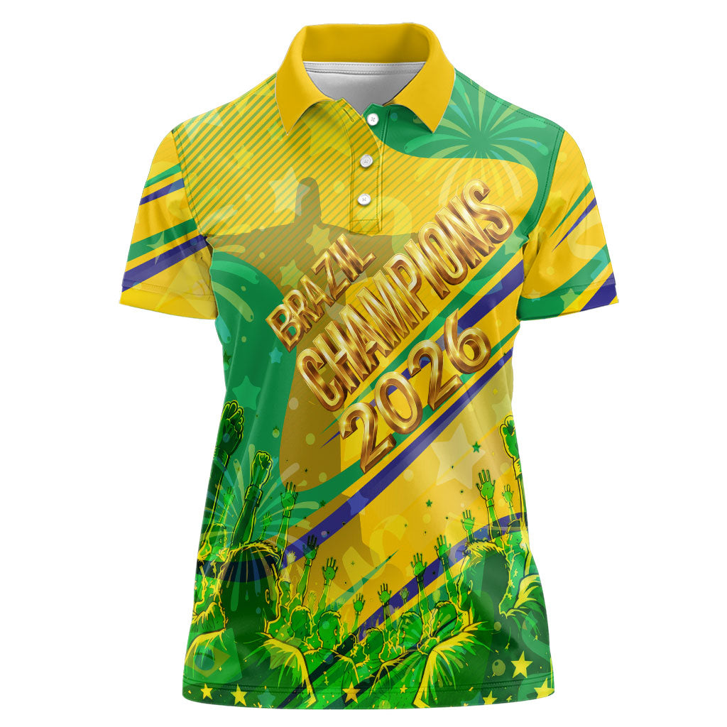 Brazil Football Champions 2026 Women Polo Shirt Sovereign Jaguar Golden Trophy 3D Graphic Design