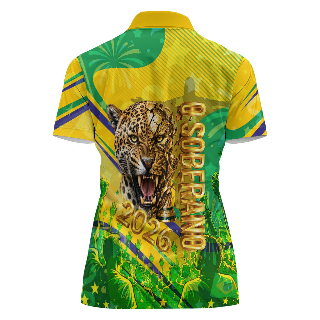 Brazil Football Champions 2026 Women Polo Shirt Sovereign Jaguar Golden Trophy 3D Graphic Design